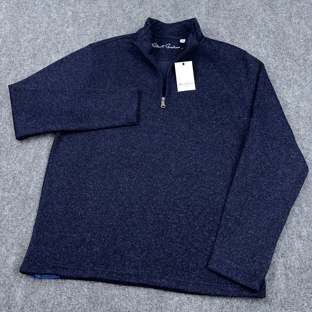 NEW Robert Graham Kenwood Pullover Mens M Navy Blazer 1/4 Zip Fleece Classic Fit